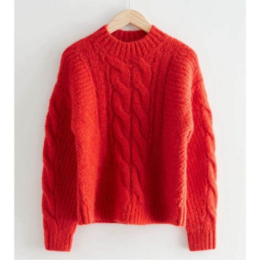 & Other Stories Alpaca Wool Red Cable Knit Sweater